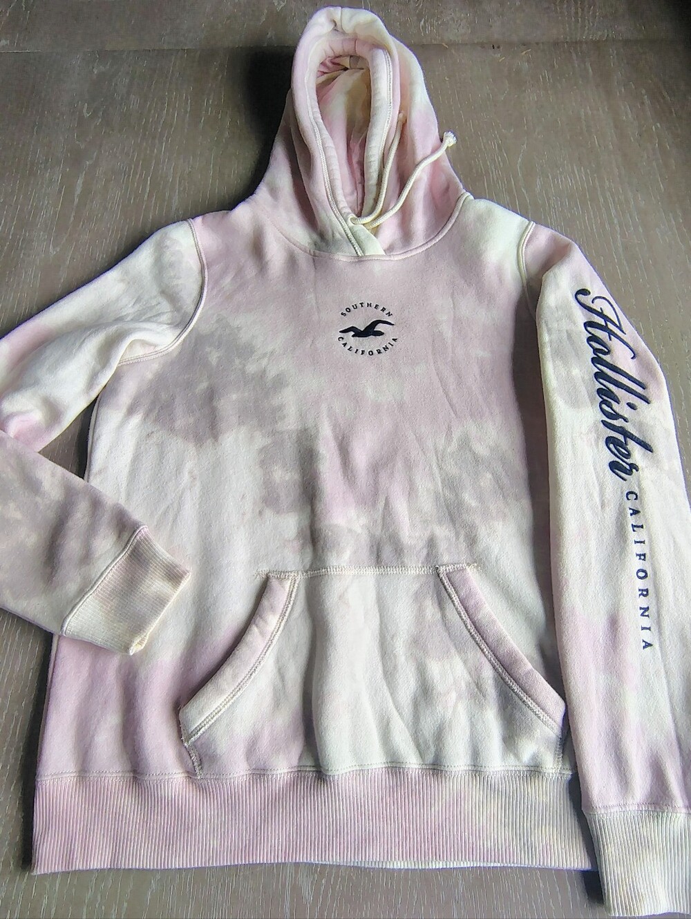 Hollister Southern California Pastel Tie Dye Hoodie Pink Gray Size L Logo Sleeve